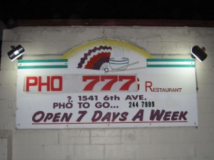 The sign on the side of Pho 777