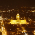 A night view of the Des Moines Capitol building from the Embassy Club on top of 801 Grand